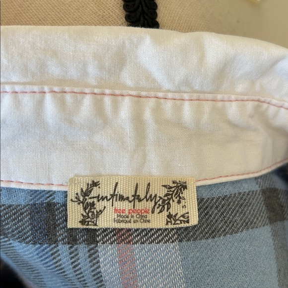 FP Sunday morning, sleep shirt, light blue flannel pop over polo collared top S - Picture 12 of 15